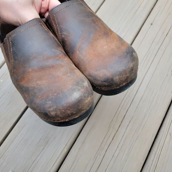 Dansko Professional Pepper Brown Oiled Leather Platform Distressed Clogs 39 - Picture 7 of 10